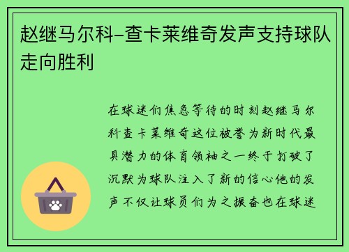 赵继马尔科-查卡莱维奇发声支持球队走向胜利