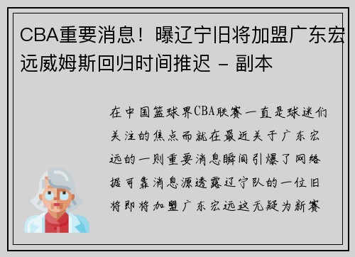 CBA重要消息！曝辽宁旧将加盟广东宏远威姆斯回归时间推迟 - 副本