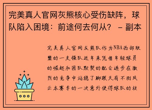 完美真人官网灰熊核心受伤缺阵，球队陷入困境：前途何去何从？ - 副本